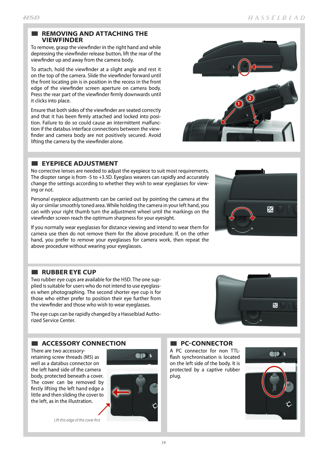 Hasselblad H4D200MS  REMOVING and Attaching the Viewfinder,  EYEPIECE Adjustment,  Rubber Eye Cup,  Pc-Connector 